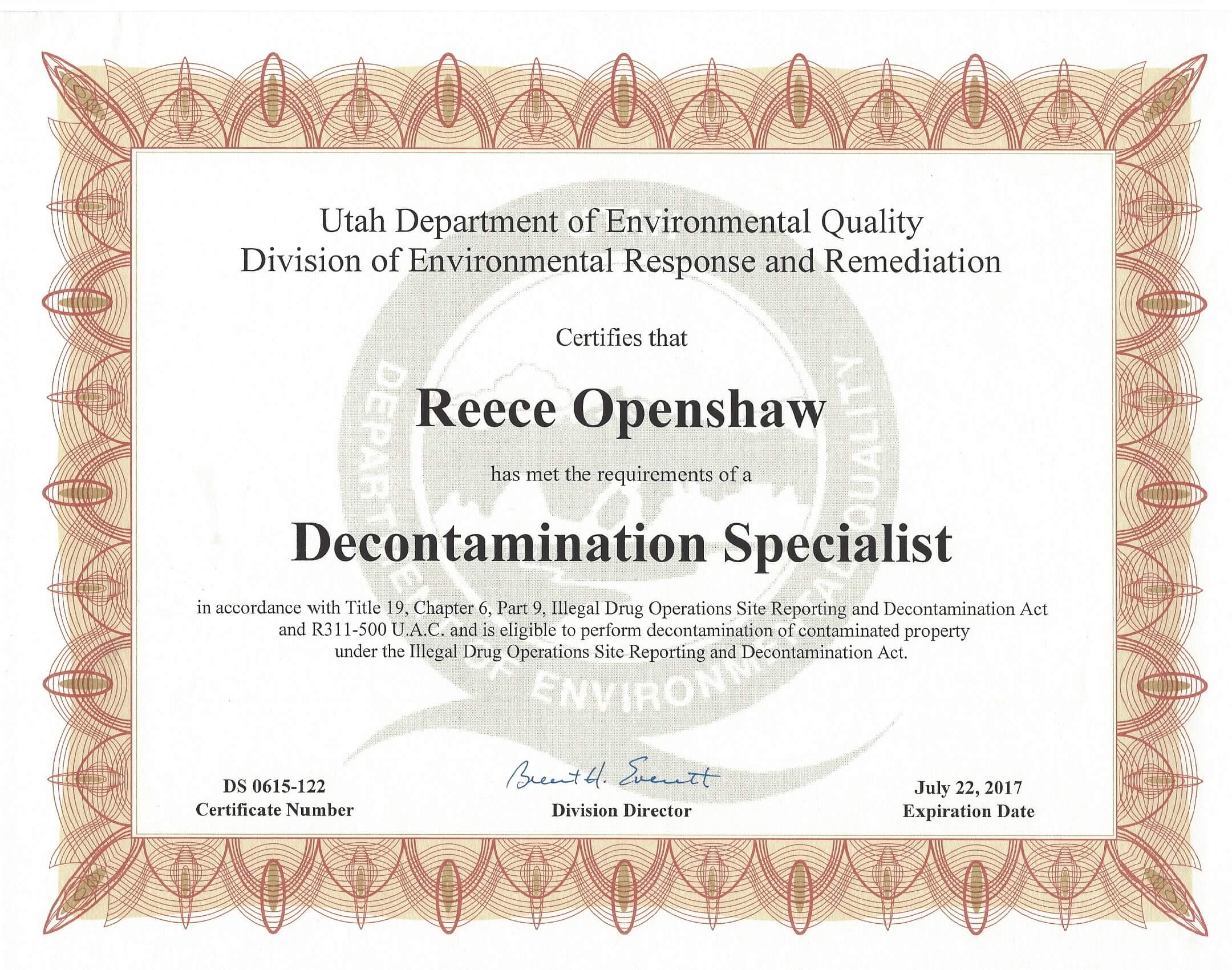 Utah Certifications Inside Osha 10 Card Template